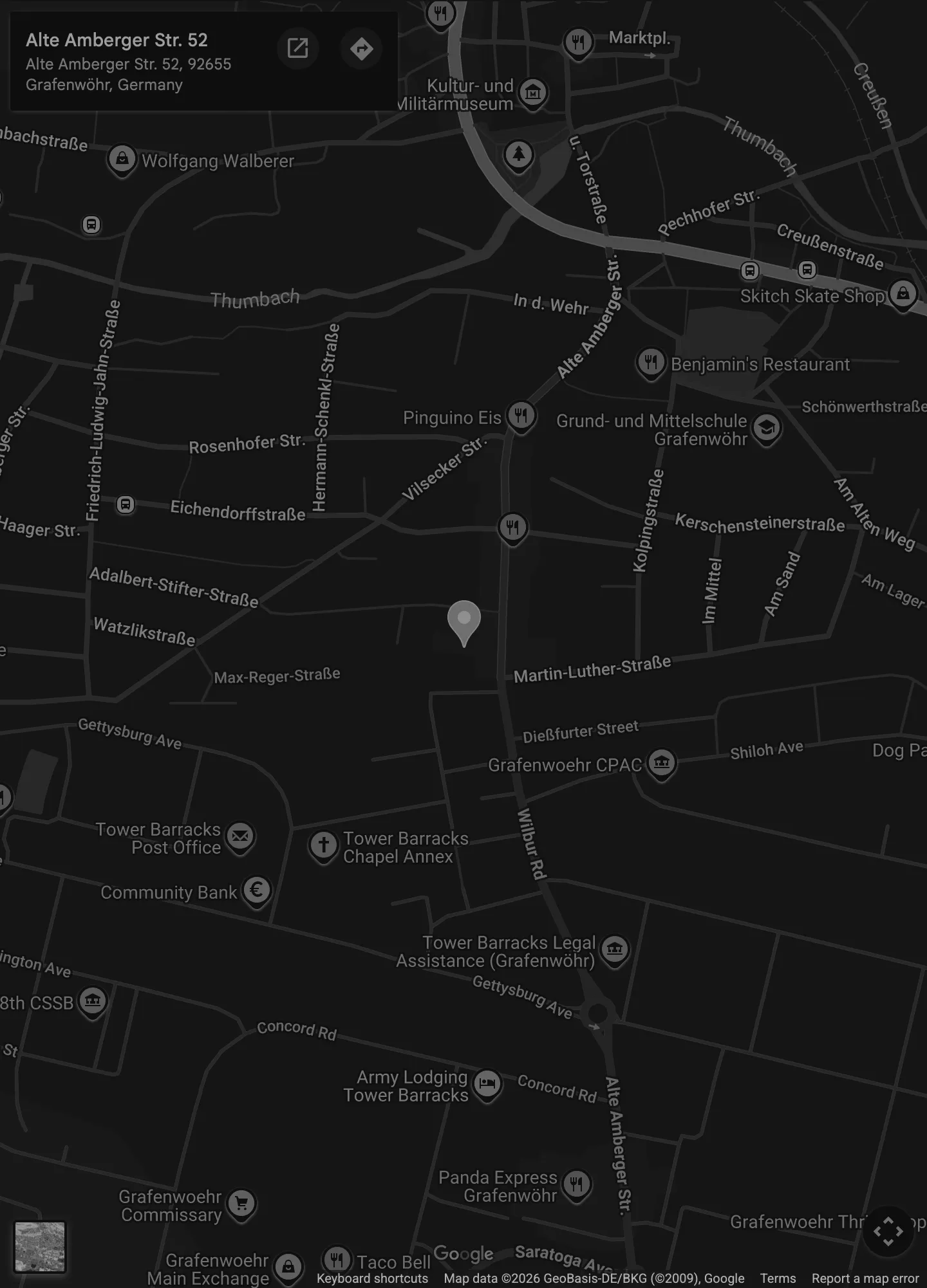 Karte: Alte Amberger Str. 52, 92655 Grafenwöhr